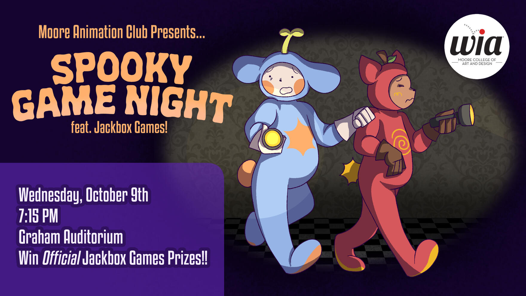 MAC Spooky Game Night - Promotional poster created for the Moore College of Art and Design Animation Club, promoting a game night hosted by the club
